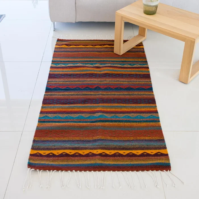 Zapotec Stripes Handwoven 2.5×5 Striped Wool Zapotec Area Rug from Mexico