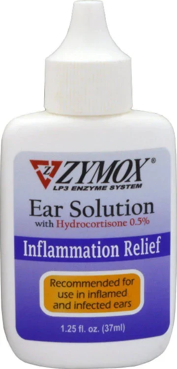 Zymox Ear Solution with Hydrocortisone 0.5% Inflammation Relief Dog and Cat Supply, 1.25fl.oz.